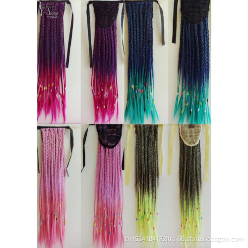 soft synthetic braid hair drawstring ponytail, low temperature fiber free diy clip braided ponytail extension